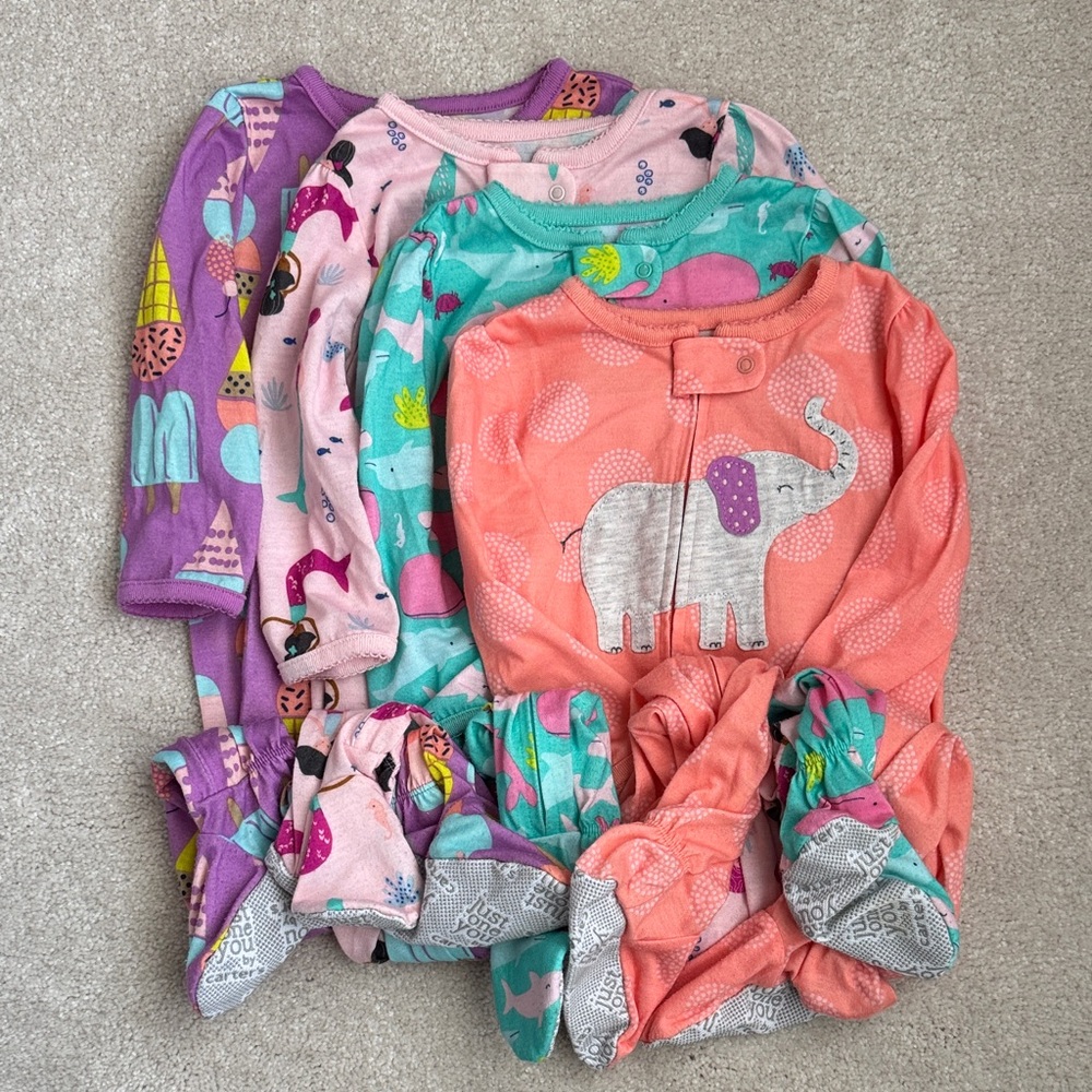 Carters just one you baby girl 4 pack lightweight Footed pajamas 18mo